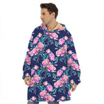 Pink Peony Floral Flower Pattern Print Hoodie Blanket