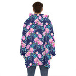 Pink Peony Floral Flower Pattern Print Hoodie Blanket