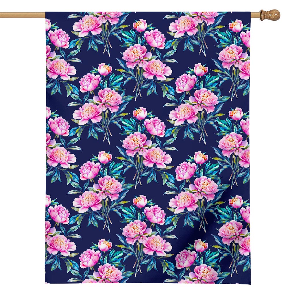 Pink Peony Floral Flower Pattern Print House Flag
