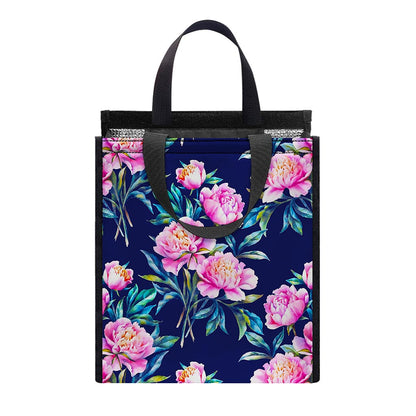 Pink Peony Floral Flower Pattern Print Insulated Lunch Tote