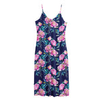 Pink Peony Floral Flower Pattern Print Jersey Midi Cami Dress