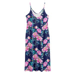 Pink Peony Floral Flower Pattern Print Jersey Midi Cami Dress