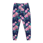 Pink Peony Floral Flower Pattern Print Jogger Pants