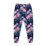 Pink Peony Floral Flower Pattern Print Jogger Pants