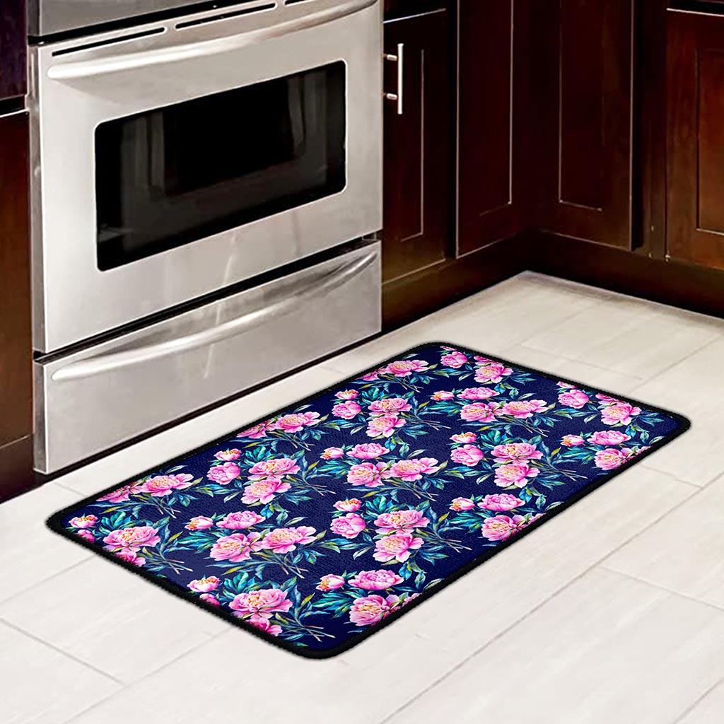 Pink Peony Floral Flower Pattern Print Kitchen Mat