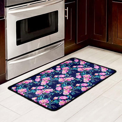 Pink Peony Floral Flower Pattern Print Kitchen Mat