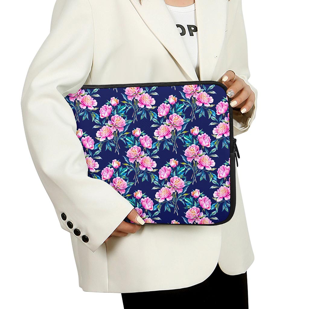 Pink Peony Floral Flower Pattern Print Laptop Sleeve
