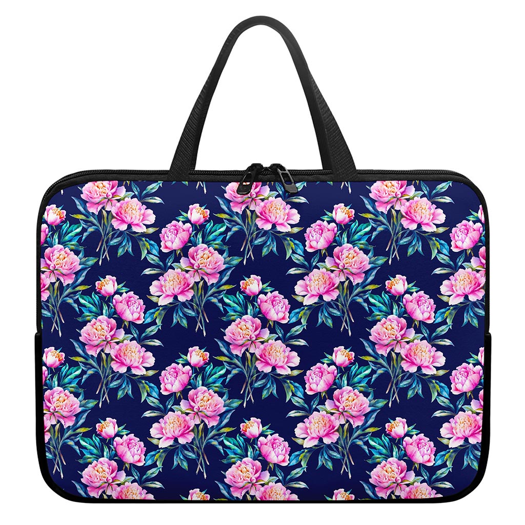 Pink Peony Floral Flower Pattern Print Laptop Sleeve With Handle
