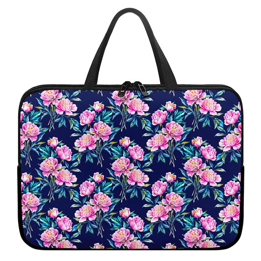 Pink Peony Floral Flower Pattern Print Laptop Sleeve With Handle