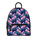 Pink Peony Floral Flower Pattern Print Leather Backpack