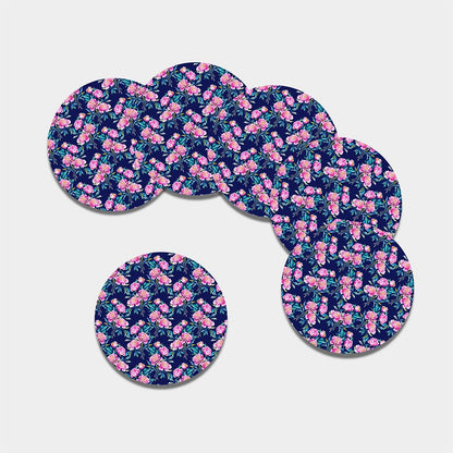Pink Peony Floral Flower Pattern Print Leather Coaster Set