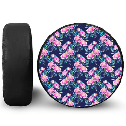 Pink Peony Floral Flower Pattern Print Leather Spare Tire Cover