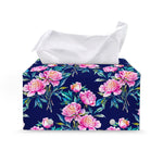 Pink Peony Floral Flower Pattern Print Leather Tissue Box Cover