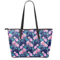 Pink Peony Floral Flower Pattern Print Leather Tote Bag With Zipper
