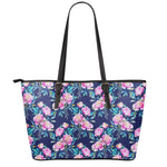 Pink Peony Floral Flower Pattern Print Leather Tote Bag