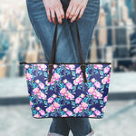 Pink Peony Floral Flower Pattern Print Leather Tote Bag