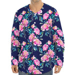 Pink Peony Floral Flower Pattern Print Long Sleeve Baseball Jersey