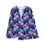 Pink Peony Floral Flower Pattern Print Long Sleeve Short Coat