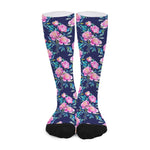 Pink Peony Floral Flower Pattern Print Long Socks