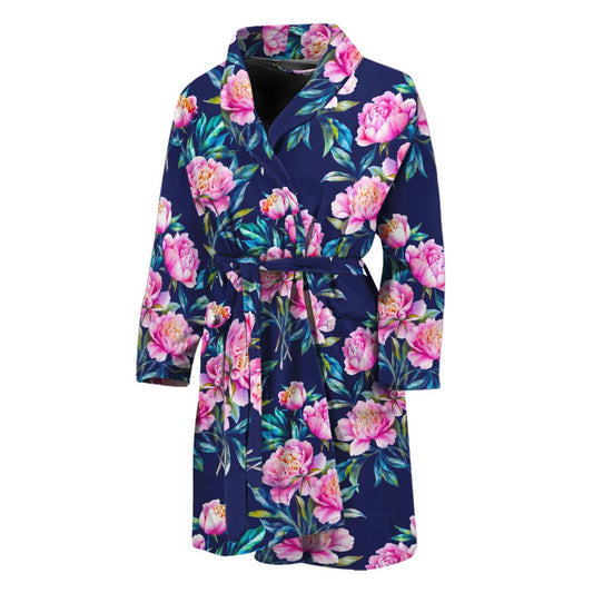 Pink Peony Floral Flower Pattern Print Men's Bathrobe
