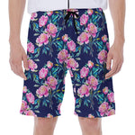 Pink Peony Floral Flower Pattern Print Men's Beach Shorts