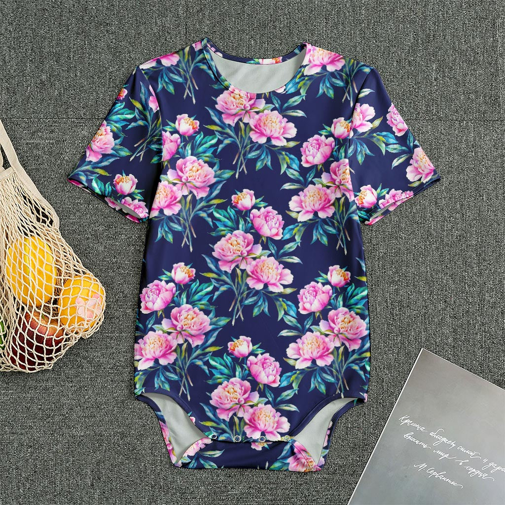 Pink Peony Floral Flower Pattern Print Men's Bodysuit