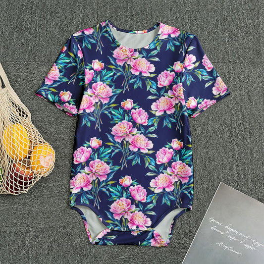 Pink Peony Floral Flower Pattern Print Men's Bodysuit