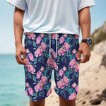 Pink Peony Floral Flower Pattern Print Men's Cargo Shorts