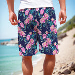Pink Peony Floral Flower Pattern Print Men's Cargo Shorts