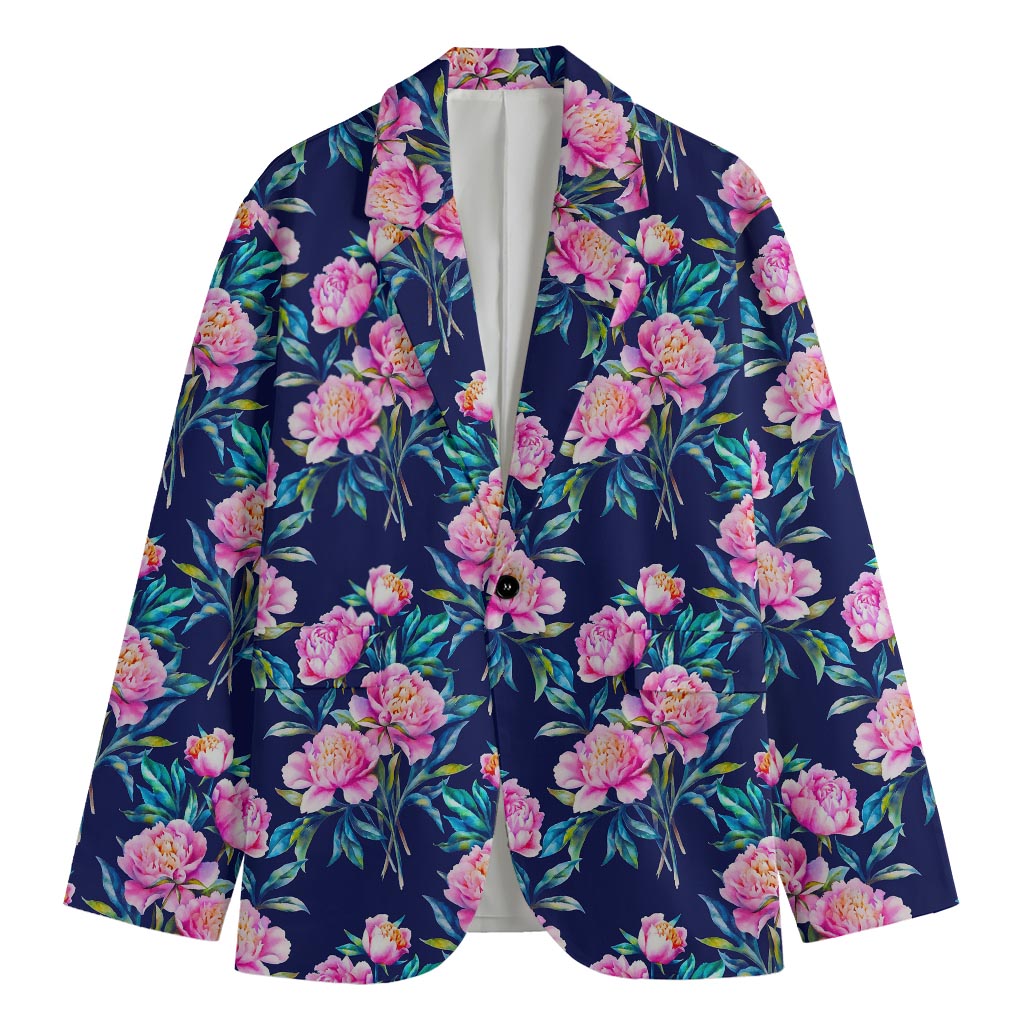 Pink Peony Floral Flower Pattern Print Men's Cotton Blazer