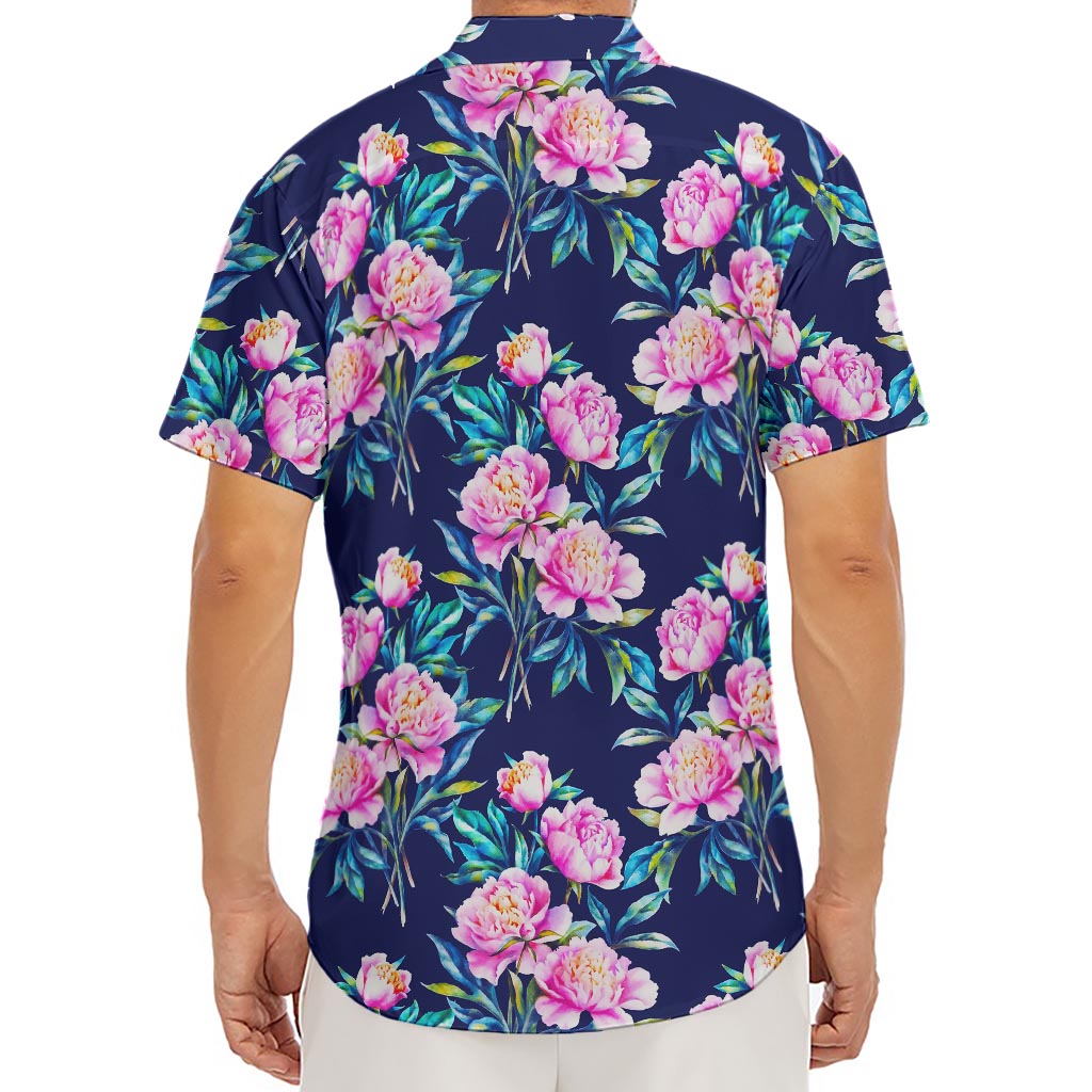 Pink Peony Floral Flower Pattern Print Men's Deep V-Neck Shirt