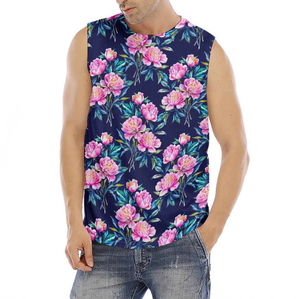 Pink Peony Floral Flower Pattern Print Men's Fitness Tank Top