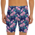 Pink Peony Floral Flower Pattern Print Men's Long Boxer Briefs