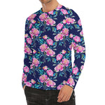 Pink Peony Floral Flower Pattern Print Men's Long Sleeve Rash Guard