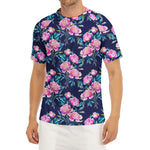 Pink Peony Floral Flower Pattern Print Men's Short Sleeve Rash Guard
