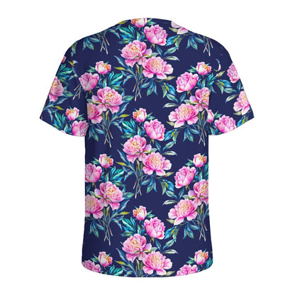 Pink Peony Floral Flower Pattern Print Men's Sports T-Shirt