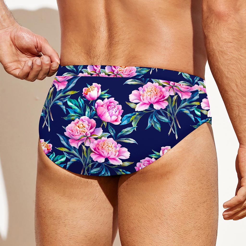 Pink Peony Floral Flower Pattern Print Men's Swim Briefs