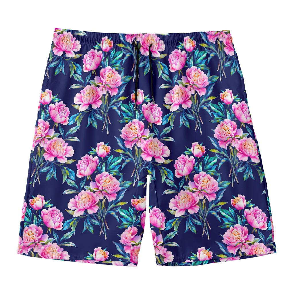 Pink Peony Floral Flower Pattern Print Men's Swim Trunks