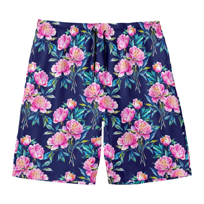 Pink Peony Floral Flower Pattern Print Men's Swim Trunks
