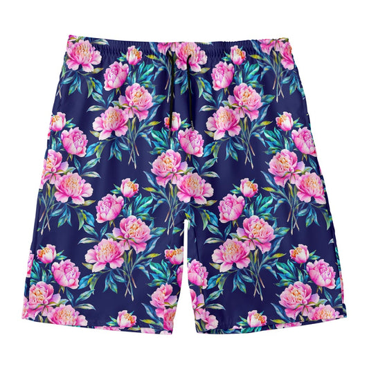 Pink Peony Floral Flower Pattern Print Men's Swim Trunks
