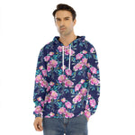 Pink Peony Floral Flower Pattern Print Men's Velvet Pullover Hoodie