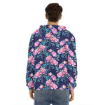 Pink Peony Floral Flower Pattern Print Men's Velvet Pullover Hoodie