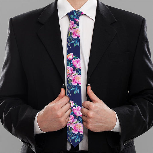 Pink Peony Floral Flower Pattern Print Necktie