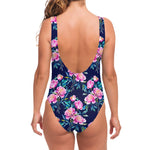Pink Peony Floral Flower Pattern Print One Piece Swimsuit