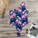 Pink Peony Floral Flower Pattern Print One Shoulder Bodysuit