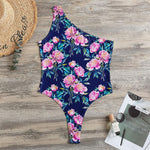 Pink Peony Floral Flower Pattern Print One Shoulder Bodysuit