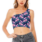 Pink Peony Floral Flower Pattern Print One Shoulder Crop Top