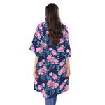 Pink Peony Floral Flower Pattern Print Open Front Beach Cover Up