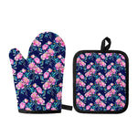 Pink Peony Floral Flower Pattern Print Oven Mitt And Pot Holder Set