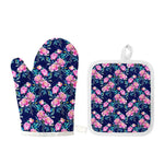 Pink Peony Floral Flower Pattern Print Oven Mitt And Pot Holder Set